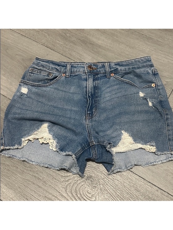 wild fable Pants - wild fable Blue Distressed Denim Shorts with Crochet Accent size 10